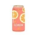 Lemon soda drink in aluminum can. Fresh fruit infused water, refreshing cold beverage, sweet juicy refreshment in metal Royalty Free Stock Photo