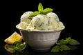 Lemon Sorbet Scoops with Basil Garnish