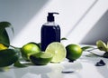 bottle oil organic treatment spa lemon lime skincare natural body. Generative AI. Royalty Free Stock Photo