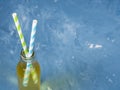 Lemon sparkling soft drink in a glass bottle