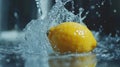 A lemon splashes into water, showcasing freshness and zest Royalty Free Stock Photo