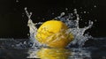 A lemon splashes into water, showcasing freshness and zest Royalty Free Stock Photo