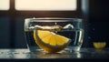 a lemon splashing into a puddle of water with a splash of water splashing up High-Speed Lemon Sink