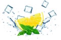 Lemon splashing water and ice Royalty Free Stock Photo