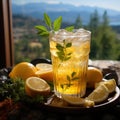 Lemon squeezed lifestyle healthy and diet drink on table