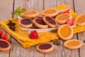 Lemon and straberry tartlets. Royalty Free Stock Photo