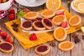 Lemon and straberry tartlets. Royalty Free Stock Photo