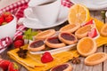 Lemon and straberry tartlets. Royalty Free Stock Photo