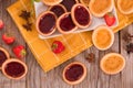 Lemon and straberry tartlets. Royalty Free Stock Photo