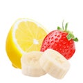 Lemon strawberry and sliced banana isolated on white background Royalty Free Stock Photo
