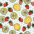 Lemon Strawberry Summer Fruit Illustration Pattern Vector.