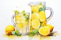 Lemon summer cocktail fruit mint beverage ice cold fresh refreshment drink water lemonade background Royalty Free Stock Photo