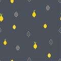 Lemon summer fruit seamless pattern on dark background.