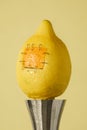 Lemon with sutures food manipulation concept Royalty Free Stock Photo