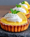 Lemon tart. Closeup shot. Ai Generative Royalty Free Stock Photo