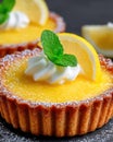 Lemon tart. Closeup shot. Ai Generative Royalty Free Stock Photo