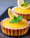 Lemon tart. Closeup shot. Ai Generative Royalty Free Stock Photo