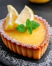 Lemon tart. Closeup shot. Ai Generative Royalty Free Stock Photo