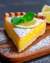 Lemon tart. Closeup shot. Ai Generative Royalty Free Stock Photo