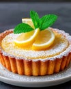 Lemon tart. Closeup shot. Ai Generative Royalty Free Stock Photo