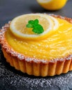 Lemon tart. Closeup shot. Ai Generative Royalty Free Stock Photo