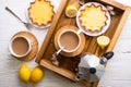 Lemon tarts and coffee Royalty Free Stock Photo
