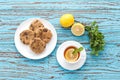 Lemon tea mint fresh drink raisin cookies summer refreshment still life Royalty Free Stock Photo