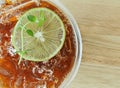 lemon tea. top view. on wood table Royalty Free Stock Photo