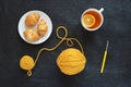 Lemon tea, yellow crocheting and croissants