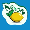 Lemon with the title on the label. Sticker with eco product and