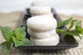 Lemon and Vanilla Shortbread Cookies Plated On Black Ceramic and Royalty Free Stock Photo