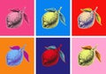 Lemon Vector illustration Set. Exotic Tropical Fruit. Hand Drawn. Pop Art. Artificial Art Royalty Free Stock Photo