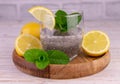 Lemon water with chia seeds and mint.Healthy drink for weight loss and health.Close-up. Royalty Free Stock Photo