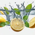 Lemon water splash isolated on a white transparent background, png.