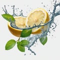 Lemon water splash isolated on a white transparent background, png.