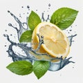 Lemon water splash isolated on a white transparent background, png.