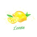 Lemon watercolor imitation design with paint splashes Vector illustration with lemons isolated. Fruit tea tag, card