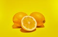 Lemon on yellow background. ÃÂ¡opy space . Food concept Royalty Free Stock Photo