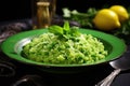 lemon zest and fresh pea risotto garnished with mint leaves Royalty Free Stock Photo