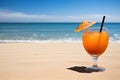 Lemonade cocktail on the beach close-up. Vacation background.