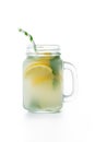 Cold lemonade drink in a jar glass isolated Royalty Free Stock Photo