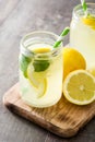 Lemonade drink in a jar glass on wood Royalty Free Stock Photo