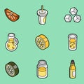 Lemonade flat outline isometric set