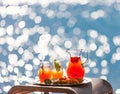 Lemonade and fruit on the beach Royalty Free Stock Photo