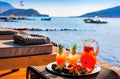 Lemonade and fruit on the beach Royalty Free Stock Photo