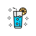 Lemonade, glass with drink, mojito, alcohol flat color line icon.