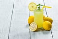 Lemonade in glass.Homemade Refreshment Summer cold drink with fresh lemons and mint Royalty Free Stock Photo