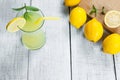 Lemonade in glass.Homemade Refreshment Summer cold drink with fresh lemons and mint Royalty Free Stock Photo