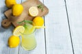 Lemonade in glass.Homemade Refreshment Summer cold drink with fresh lemons and mint Royalty Free Stock Photo