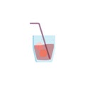 Lemonade glass with ice and straw flat icon Royalty Free Stock Photo